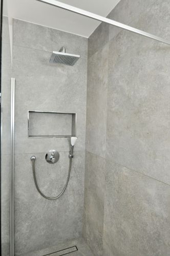 Ferienhaus Lieblingsplatz Duschbad die begehbare Dusche